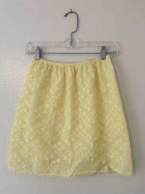 Vintage Butter Yellow Lace Slip Skirt 60s Formfit Rogers Womens 12/14 M Short